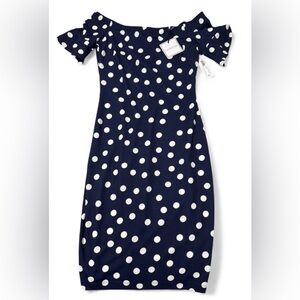 Women’s Premier Navy and White Polka Dot Dress NWT